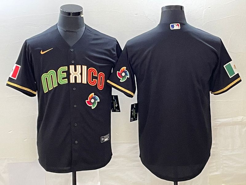 Men 2023 World Cub Mexico Blank Black gold Nike MLB Jersey3